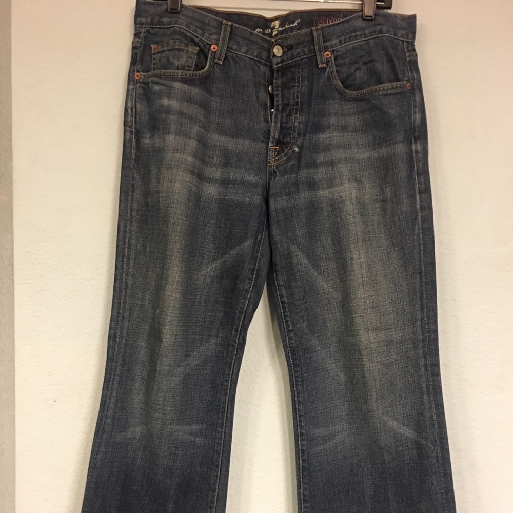 7FAM blue jeans.  Relaxed fit.